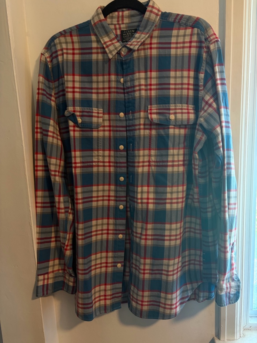 J. Crew Plaid Button-Down Shirt in Blue, Red, and White